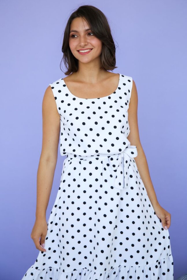 Сарафан 362/1-УЦ, белый/горох