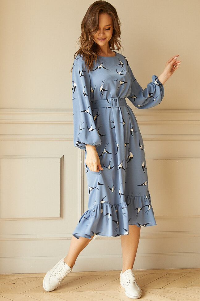 Платье 466/21, небесно-голубой/ласточки