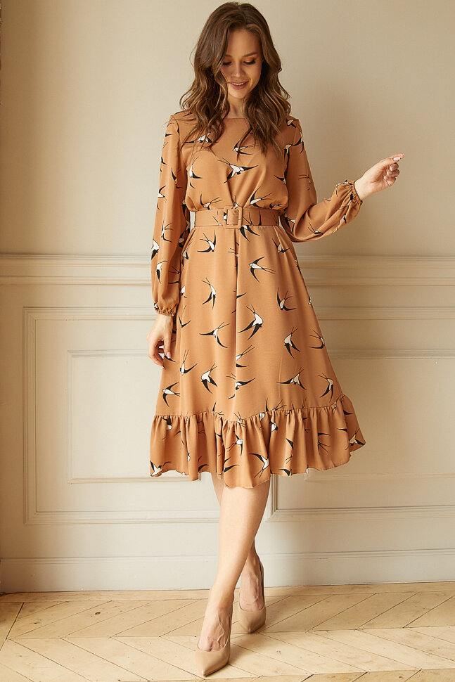 Платье 466/22, кофейный/ласточки