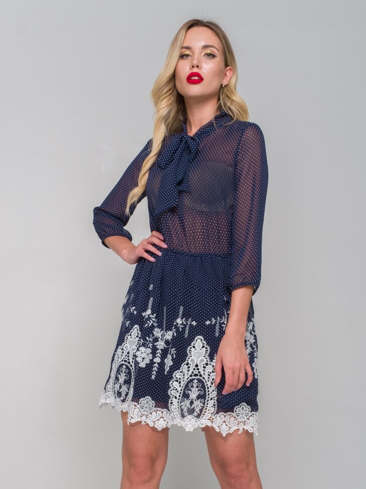 Платье 196-уценка,синий/горох