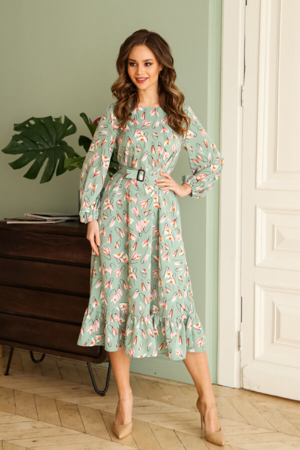 Платье 466/1, мята/цветы