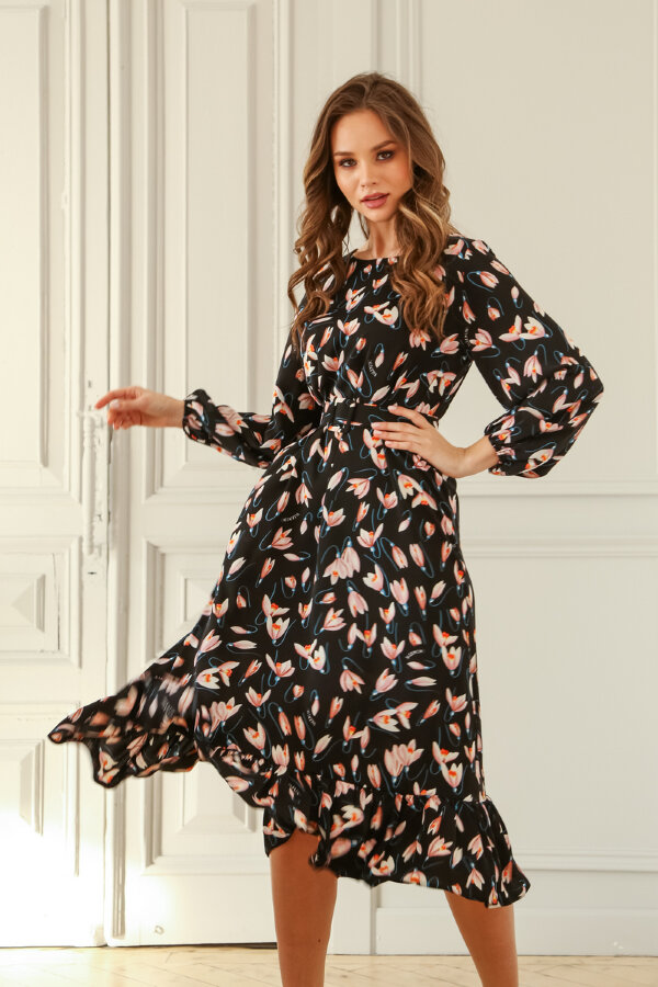 Платье 466/2, черный/цветы
