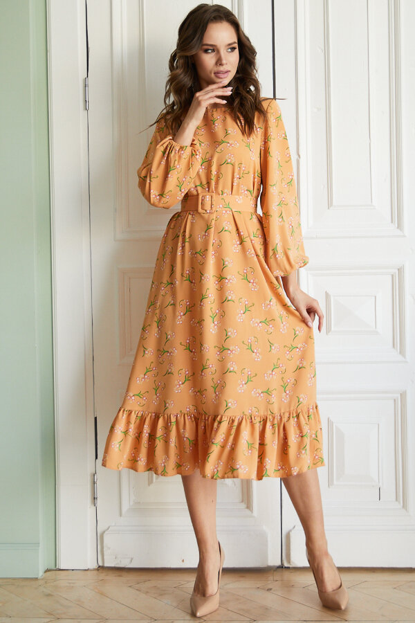 Платье 466/11, горчица/цветы