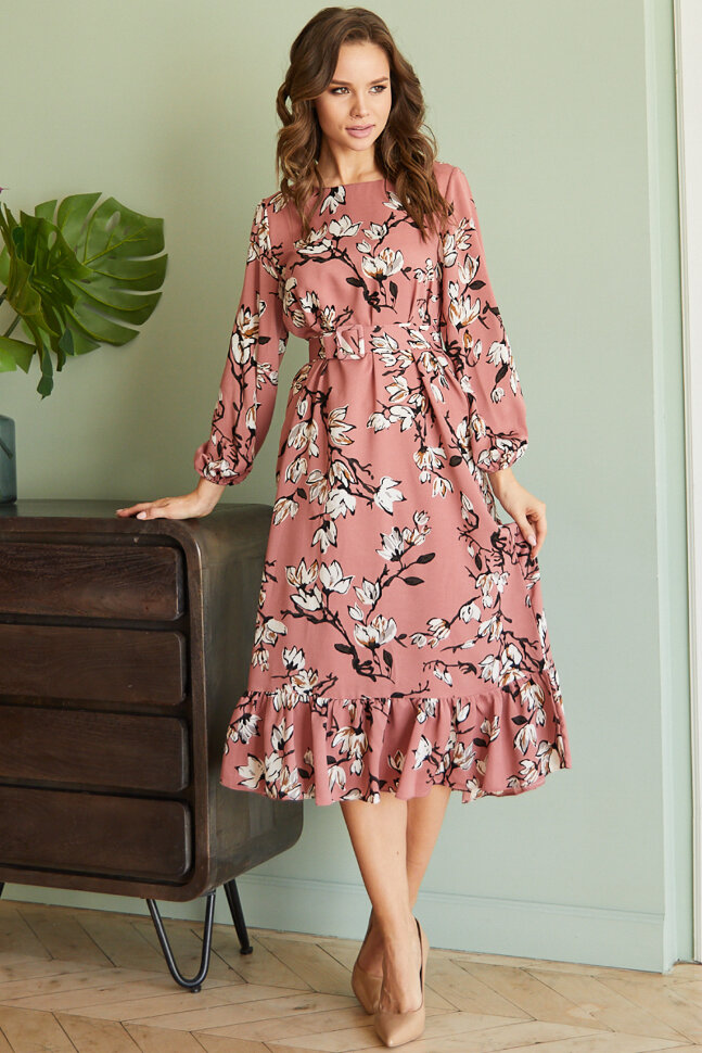 Платье 466/14, ягодный/цветы