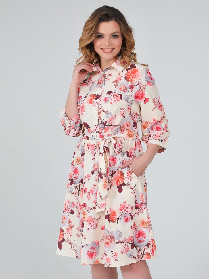 Платье 149/1, пудра/цветы