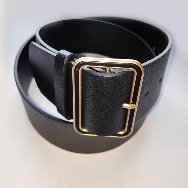 Ремень чёрный, широкий/золото