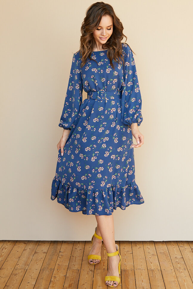 Платье 466/16, синий/цветы