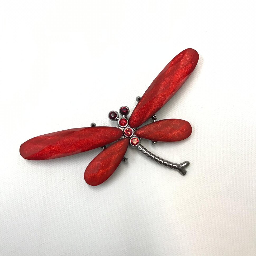 Брошь 951, стрекоза красная