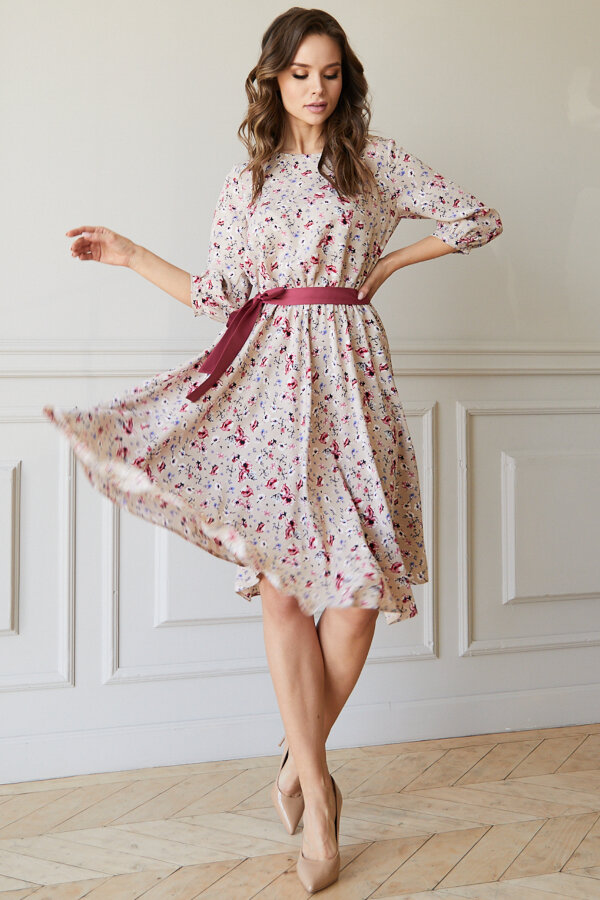 Платье 425/8, бежевый/цветы