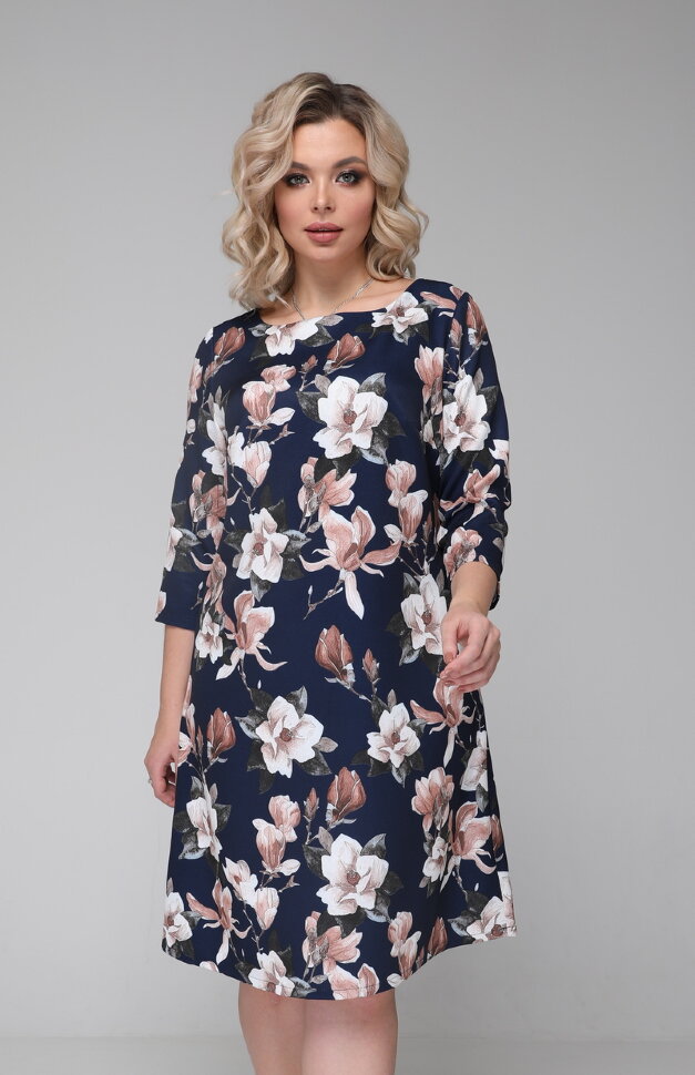 Платье 097/7 синий/цветы