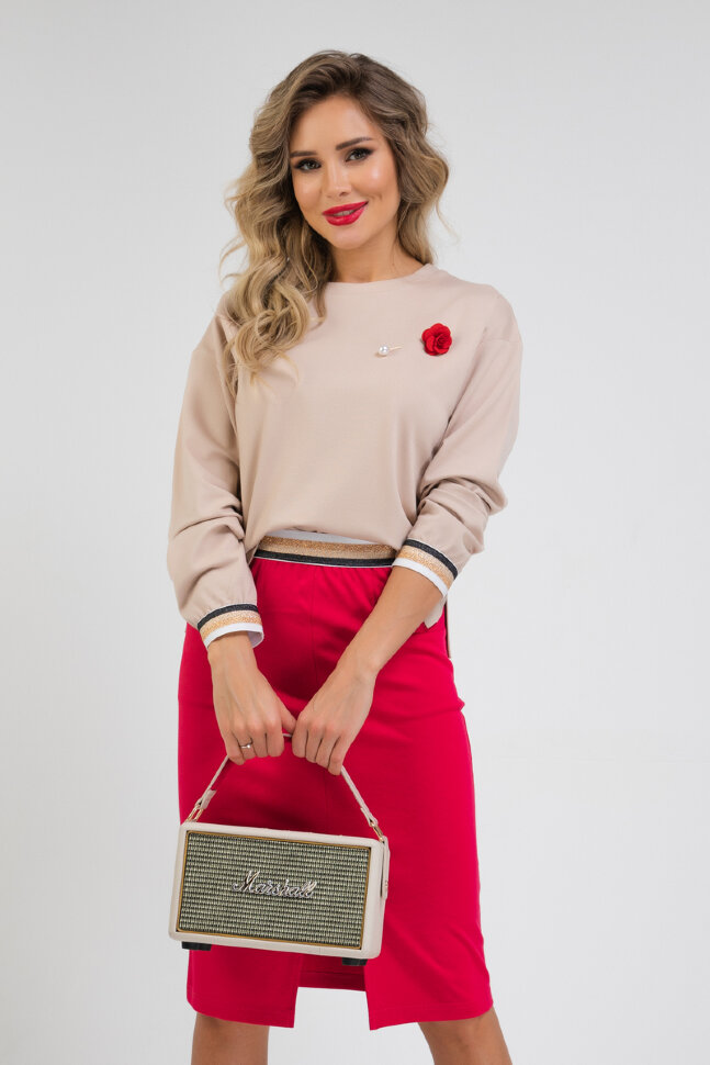 Костюм 2-254/3 малиновый/бежевый