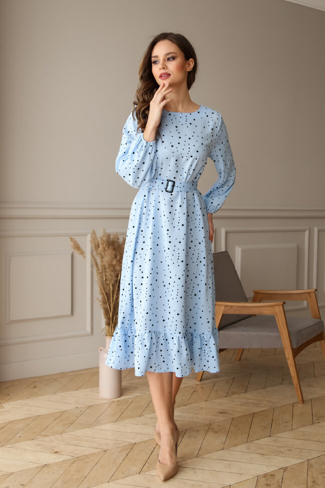 Платье 466/4, голубой/горох