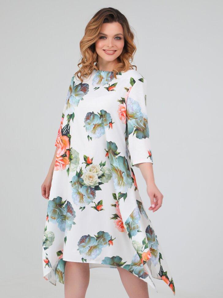 Платье 106/3, молочный/цветы