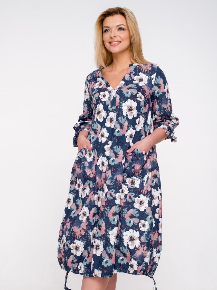 Платье 054/3, джинс/цветы