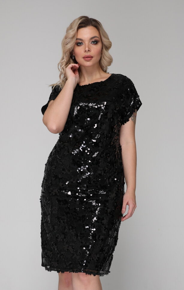 Платье 312 черный пайетки