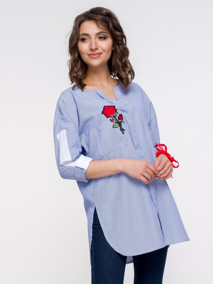 Рубашка 160, синий/полоска