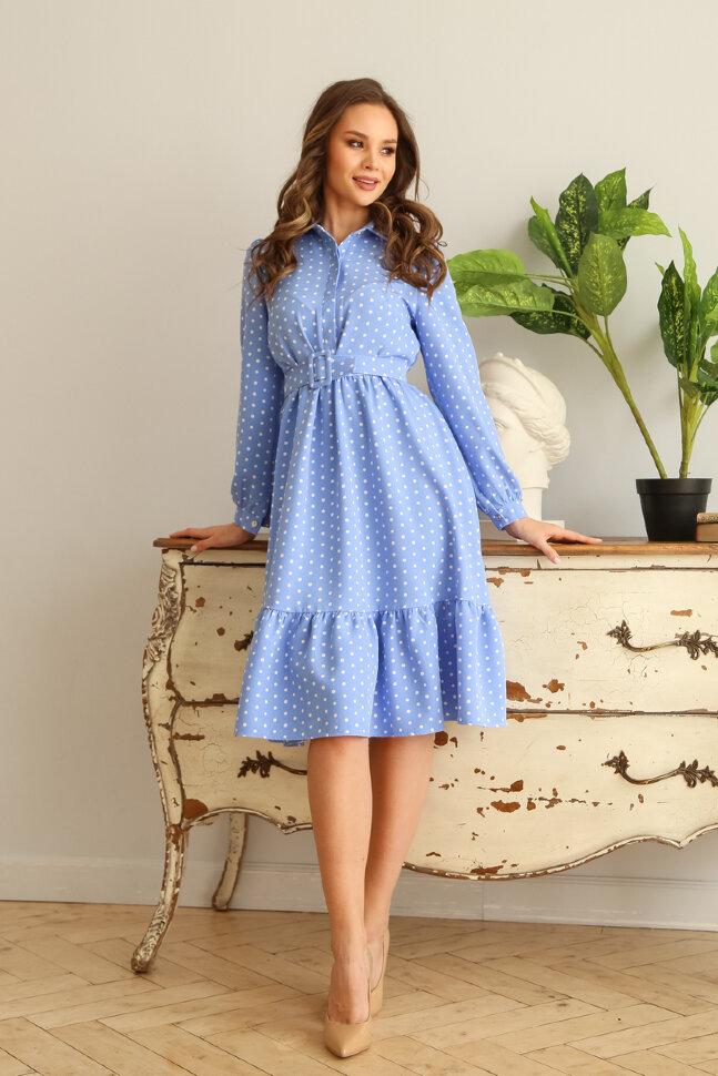 Платье 438/5, голубой/горох