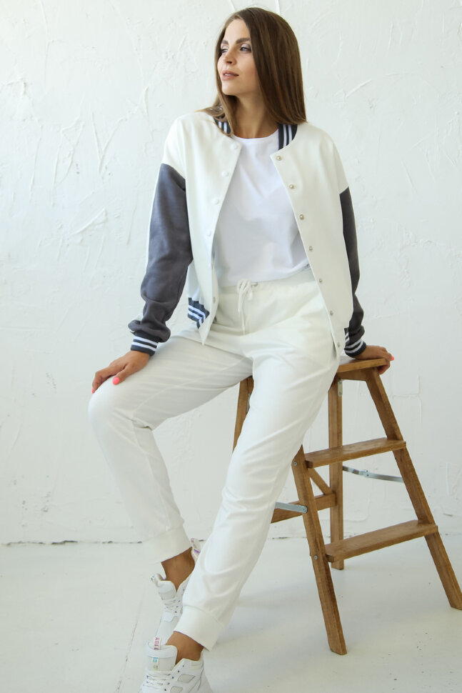 Бомбер 390/3-1, айвори/серый