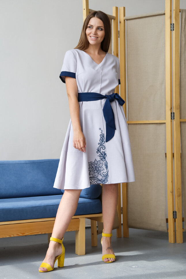 Платье 142/2, лиловый беж/полночный синий