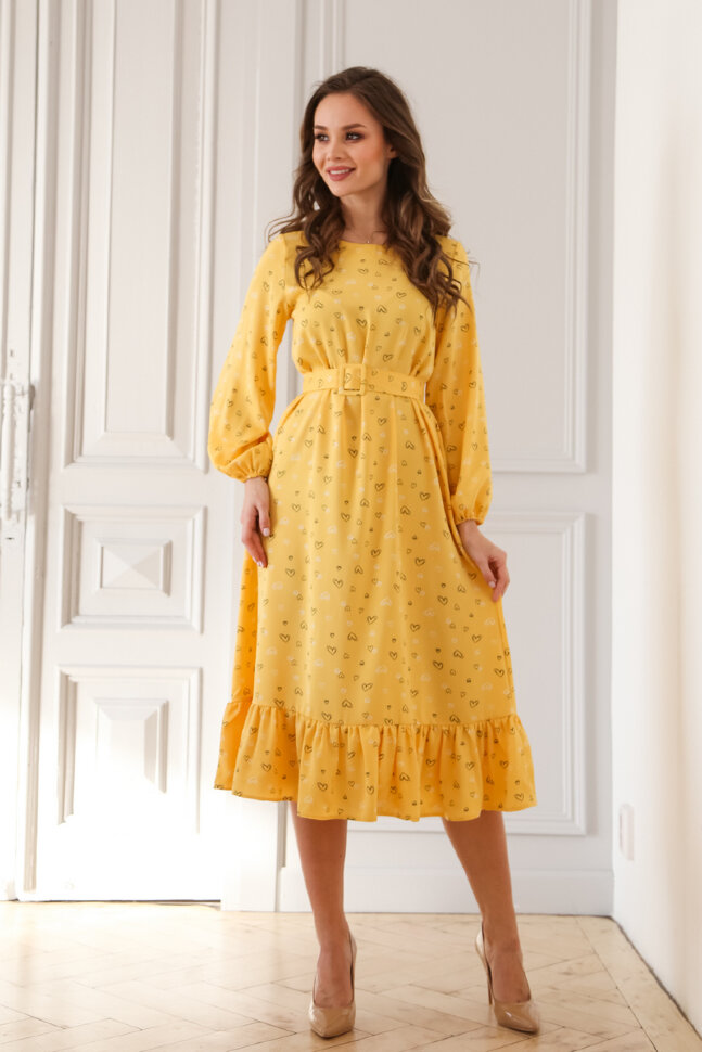 Платье 466/7, желтый/сердечки