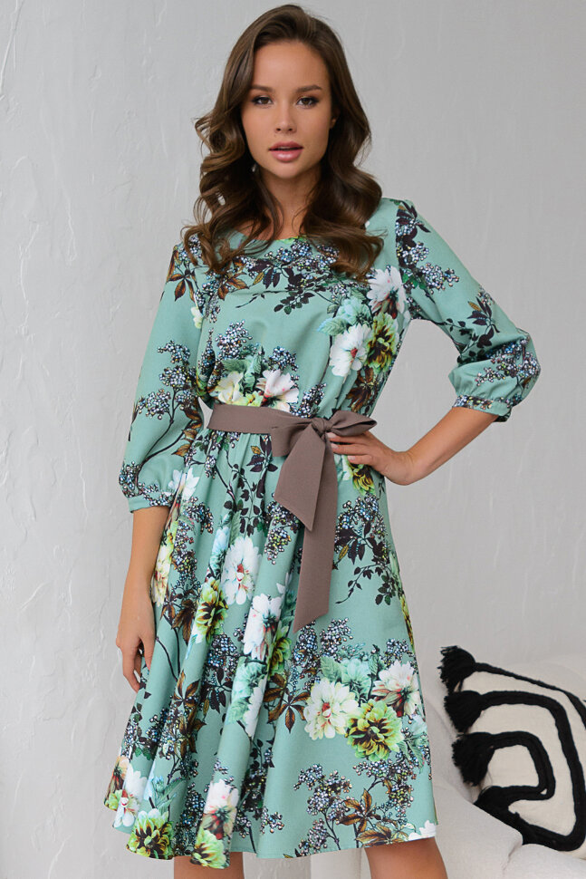 Платье 425/9, мята/цветы