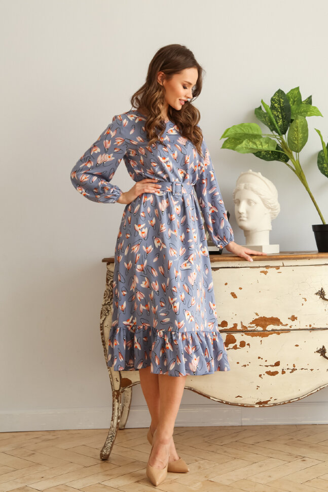 Платье 466/8, небесно-голубой/цветы