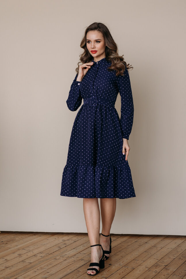 Платье 438/4, темно-синий/мелкий горох