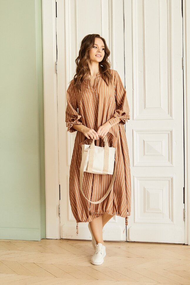 Платье 054/10, кирпичный/полоска