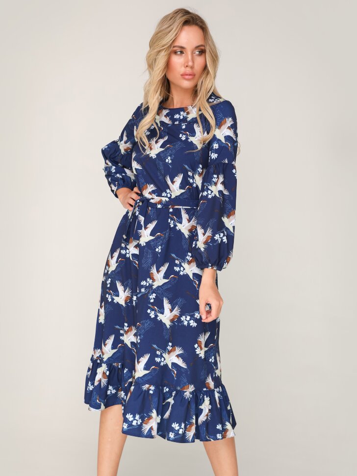 Платье 210 синий/принт