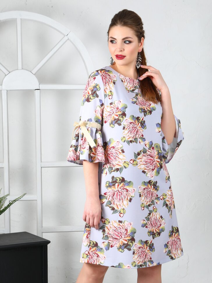 Платье 128, голубой/цветы