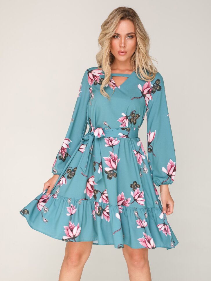 Платье 211 бирюзовый принт