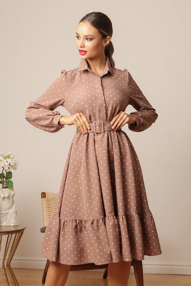 Платье 438/2, бежевый/горох