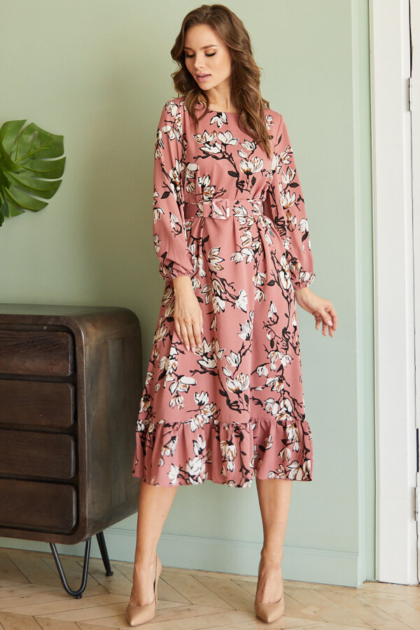 Платье 466/14-УЦ1, ягодный/цветы