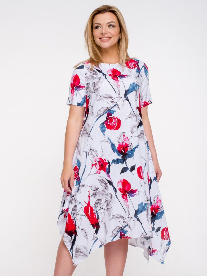 Платье 169, белый/цветы