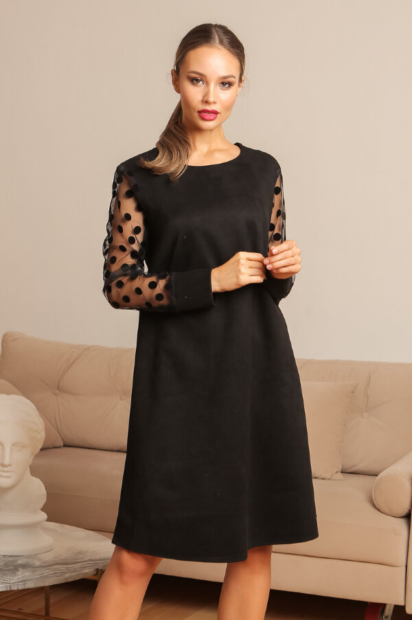 Платье 439, черный/сетка/горох