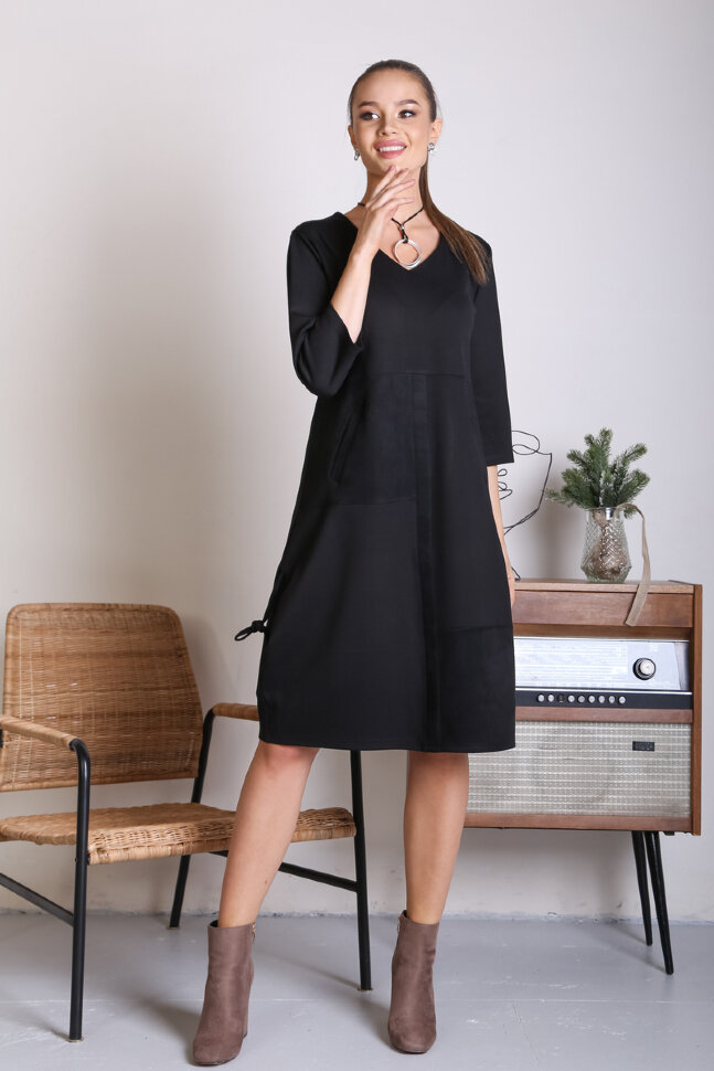 Платье 453, черный/замша