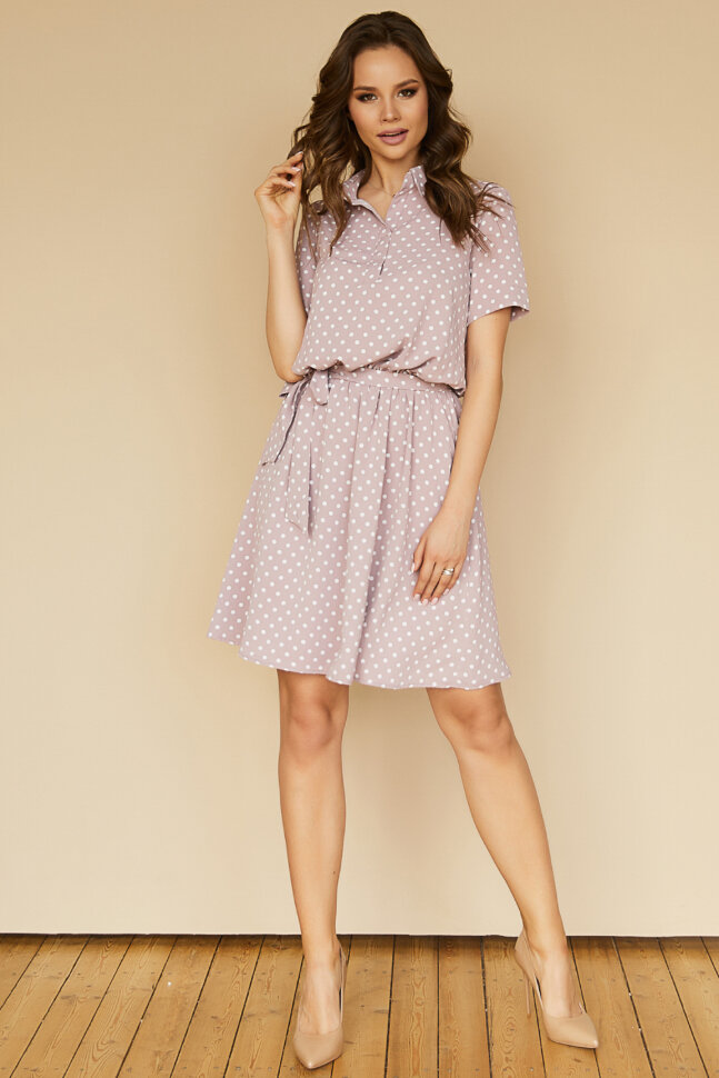 Платье 489, розовая пудра/горох