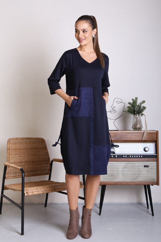 Платье 453/1, синий/замша