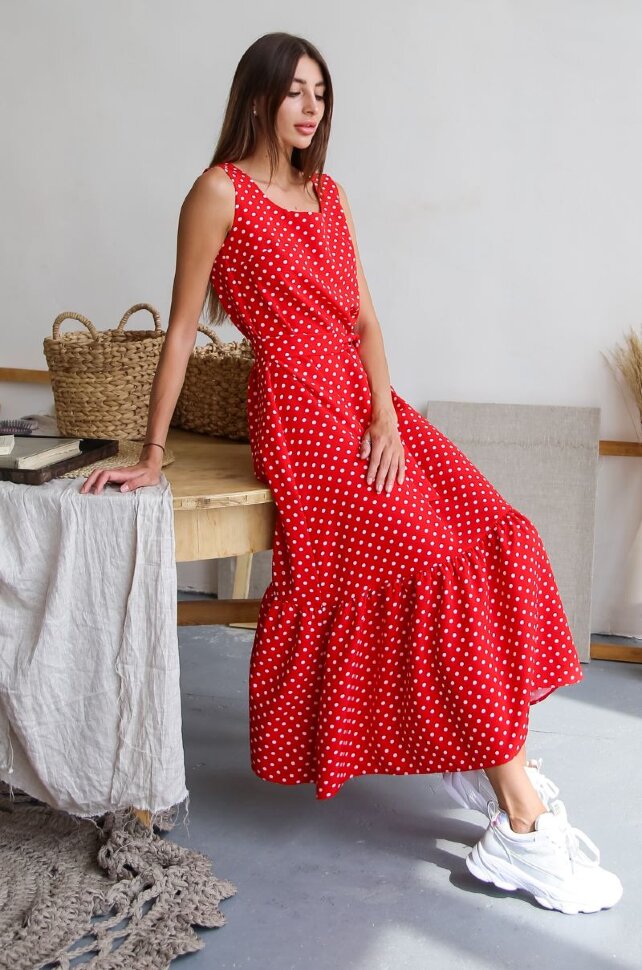 Сарафан 362, красный/горох