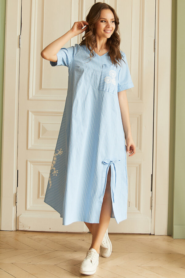 Платье 346/7, голубой/полоска/принт