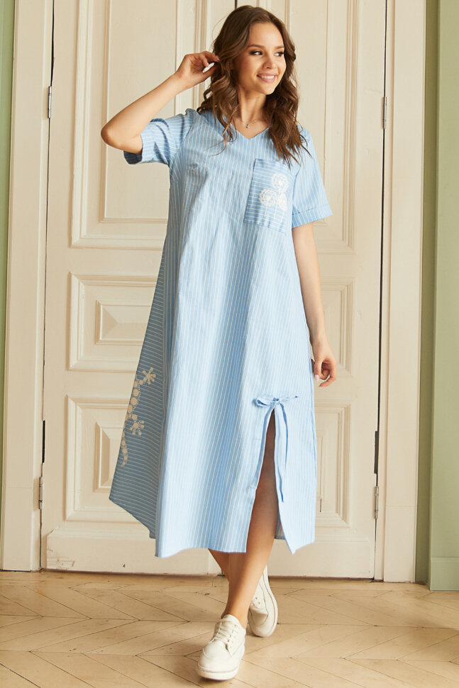 Платье 346/7, голубой/полоска/принт