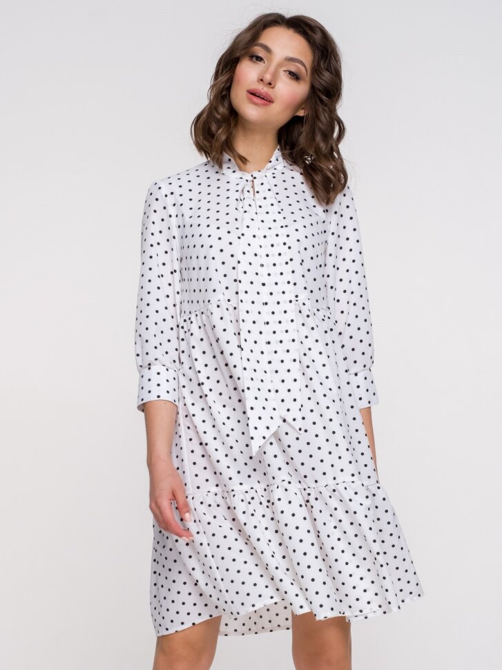Платье 173, белый в горошек