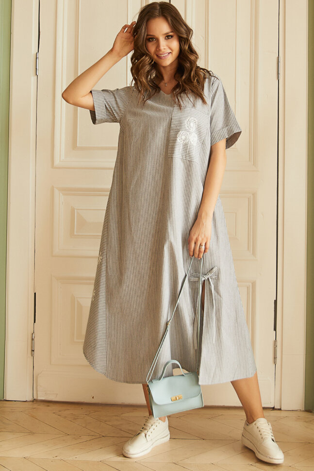 Платье 346/9, серый/полоска/принт