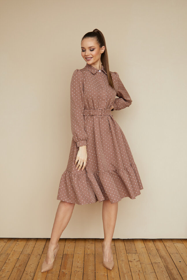 Платье 438/7, кофейный/мелкий горох