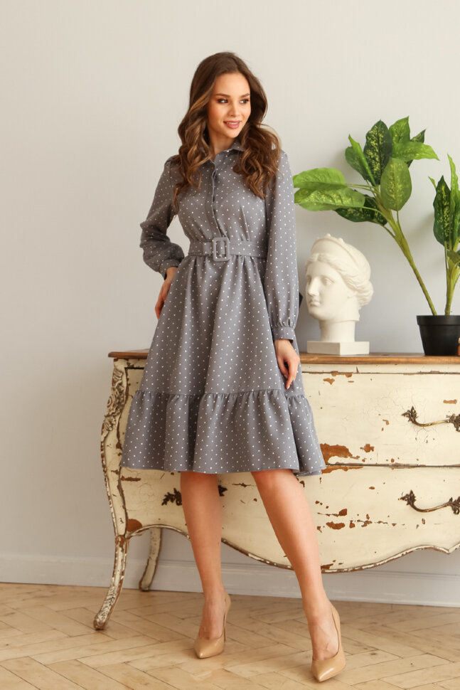 Платье 438/8, стальной/мелкий горох