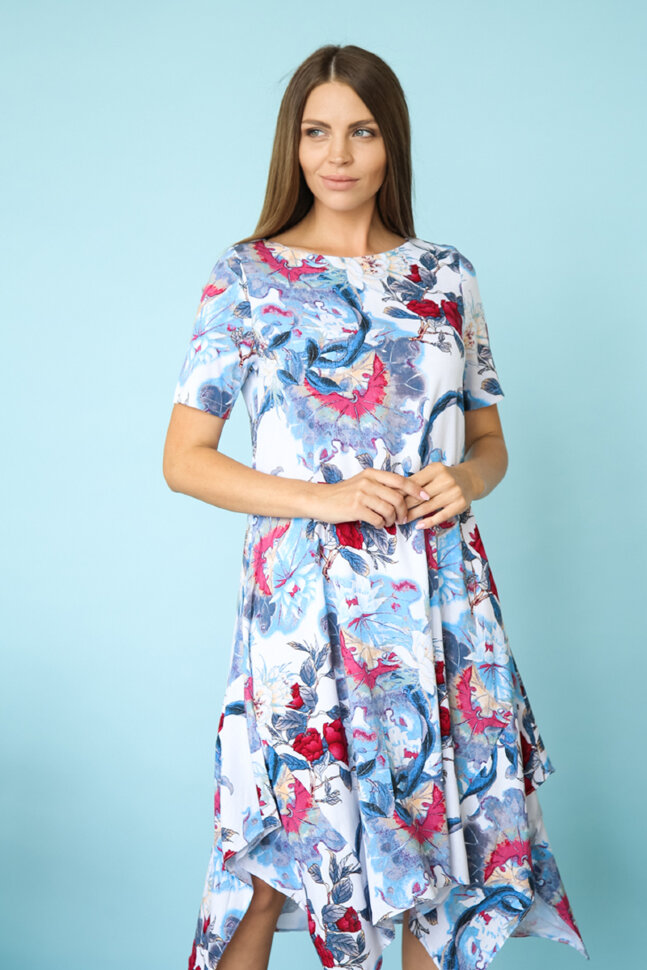 Платье 169/2, голубой/цветы