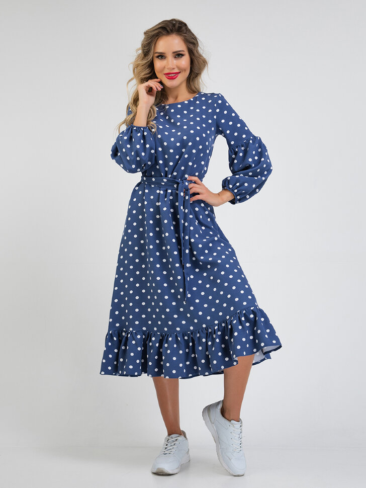 Платье 210/1-УЦ синий/горох