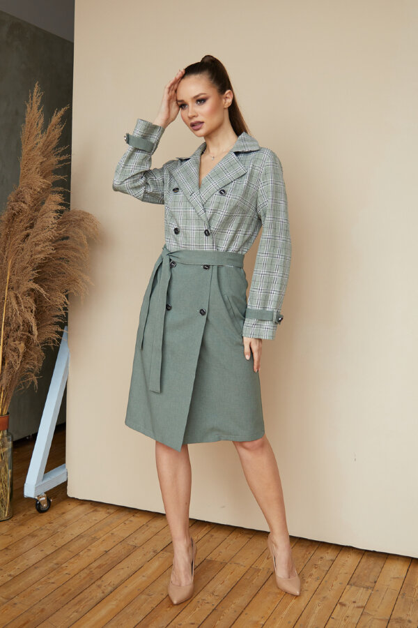 Жакет 391, фисташка/клетка