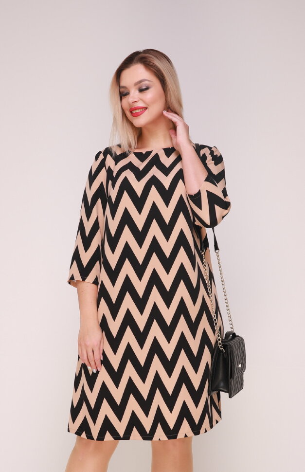 Платье 097/8 бежевый/зигзаг
