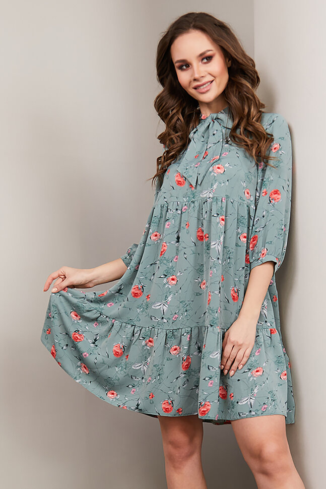 Платье 173-1, полынь/цветы